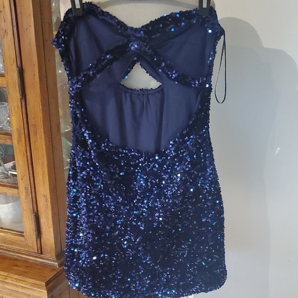 Princess Polly Club Classic Strapless Blue Sequin Dress - Picture 4 of 11